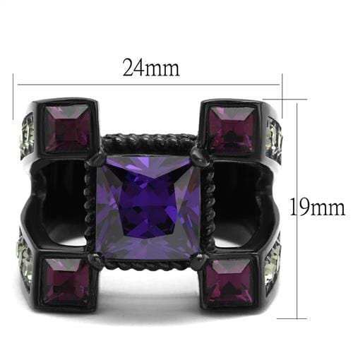 TK1072J - IP Black(Ion Plating) Stainless Steel Ring with AAA Grade CZ in Amethyst - Alamode - Flyclothing LLC