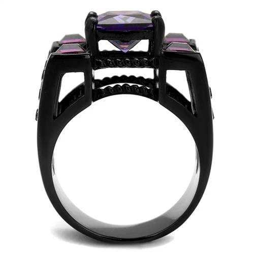 TK1072J - IP Black(Ion Plating) Stainless Steel Ring with AAA Grade CZ in Amethyst - Alamode - Flyclothing LLC