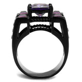 TK1072J - IP Black(Ion Plating) Stainless Steel Ring with AAA Grade CZ in Amethyst - Alamode - Flyclothing LLC