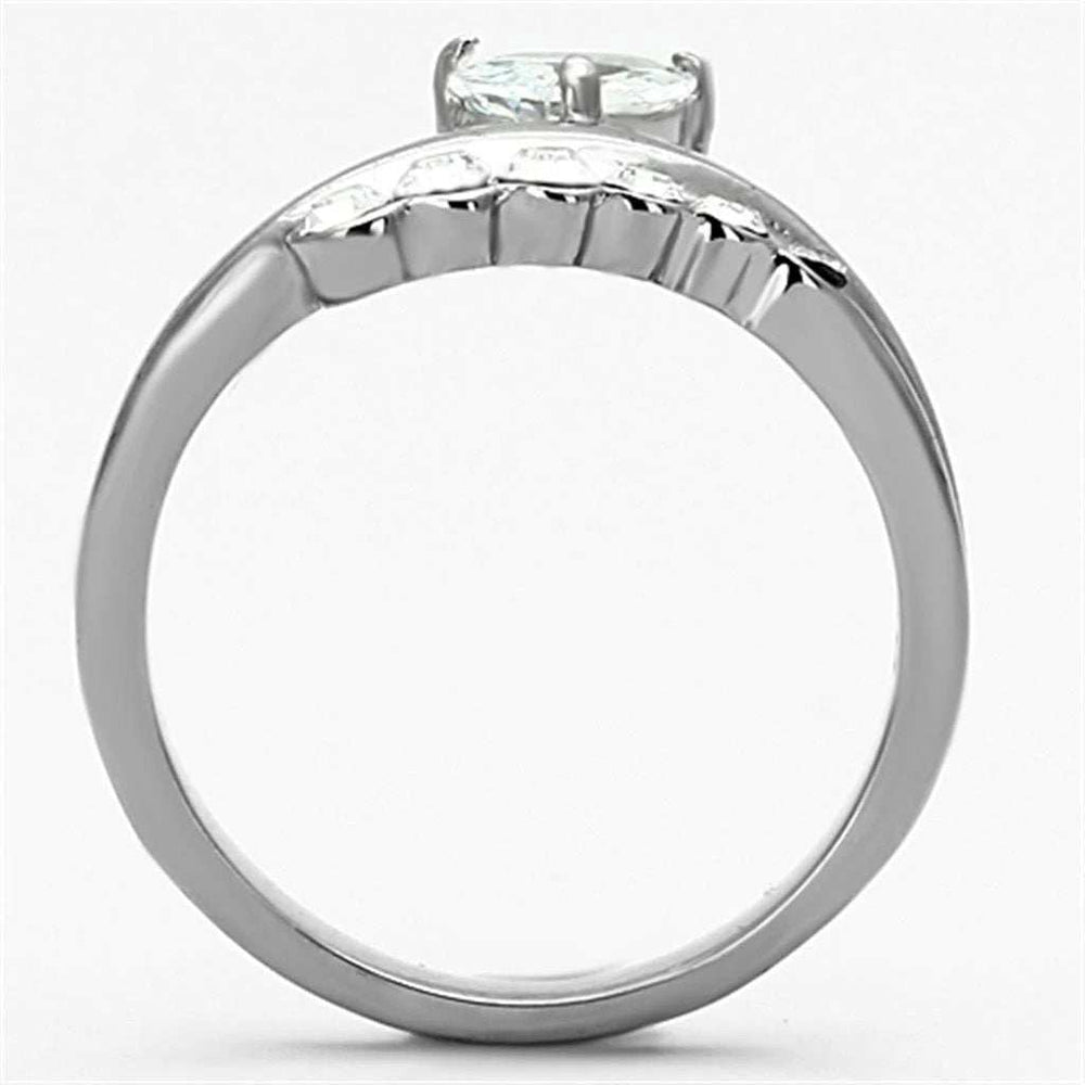 TK1080 - High polished (no plating) Stainless Steel Ring with AAA Grade CZ in Clear - Alamode - Flyclothing LLC