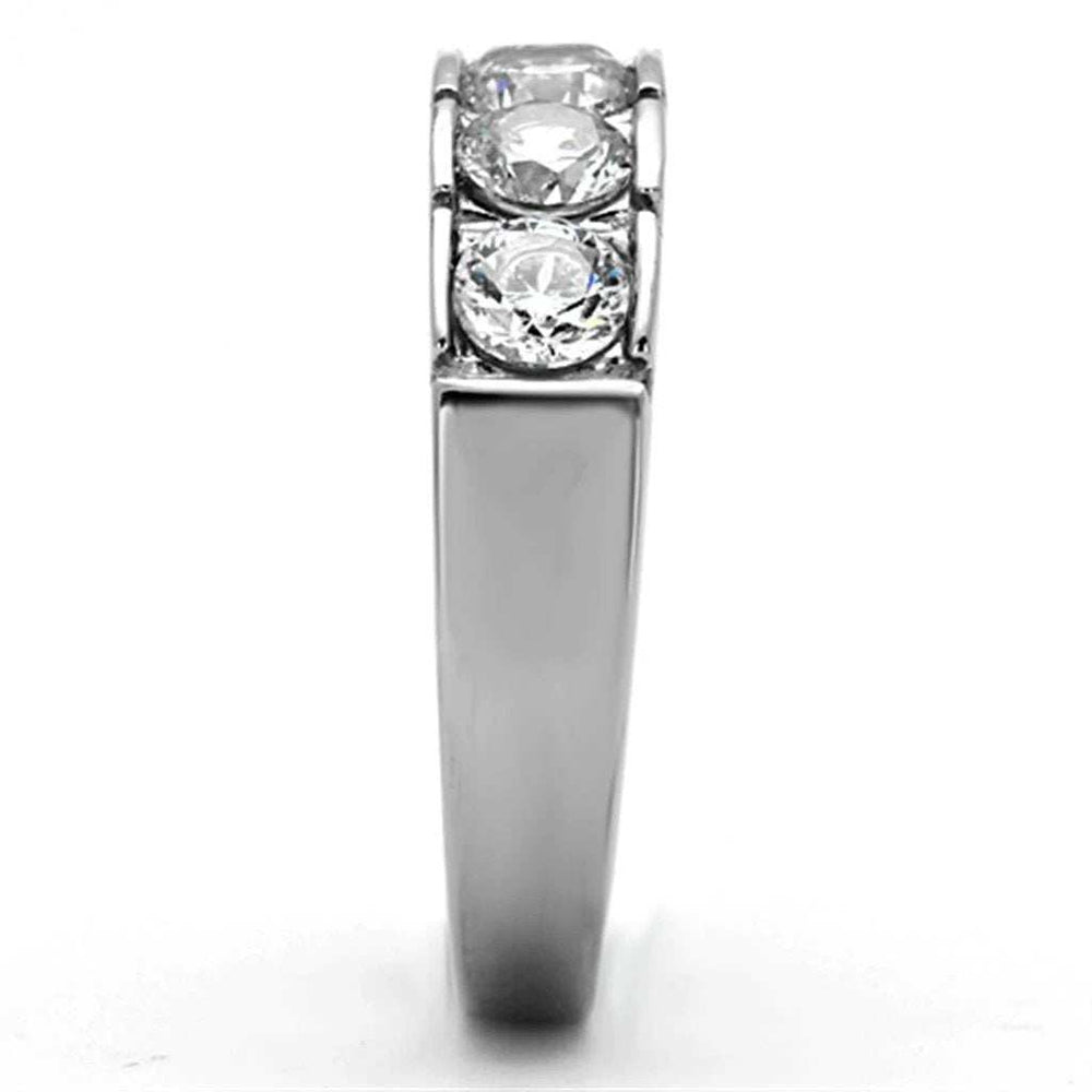 TK1082 - High polished (no plating) Stainless Steel Ring with AAA Grade CZ in Clear - Alamode - Flyclothing LLC