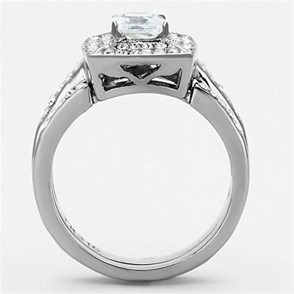 TK1088 - High polished (no plating) Stainless Steel Ring with AAA Grade CZ in Clear - Alamode - Flyclothing LLC