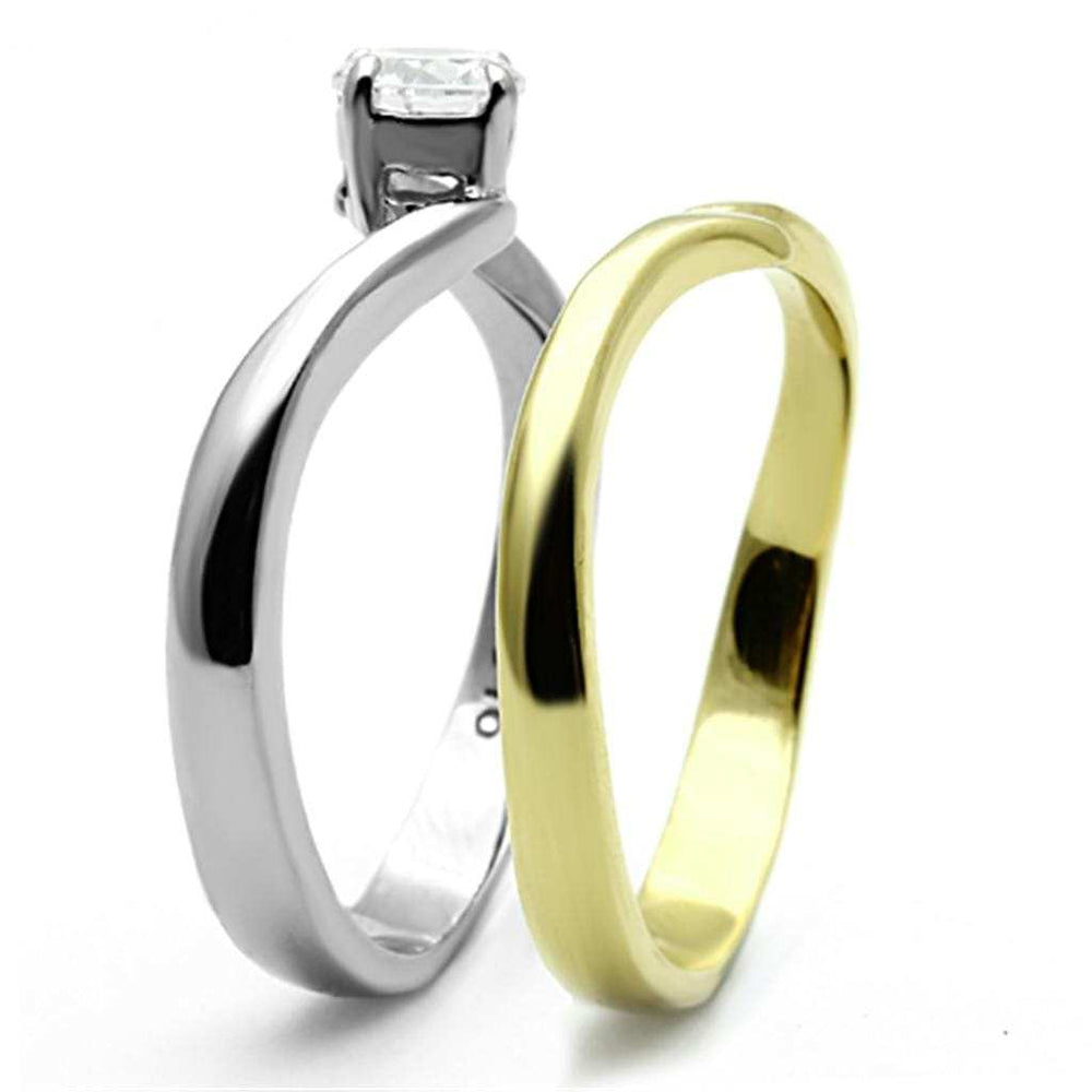 TK1092 - Two-Tone IP Gold (Ion Plating) Stainless Steel Ring with AAA Grade CZ in Clear - Alamode - Flyclothing LLC