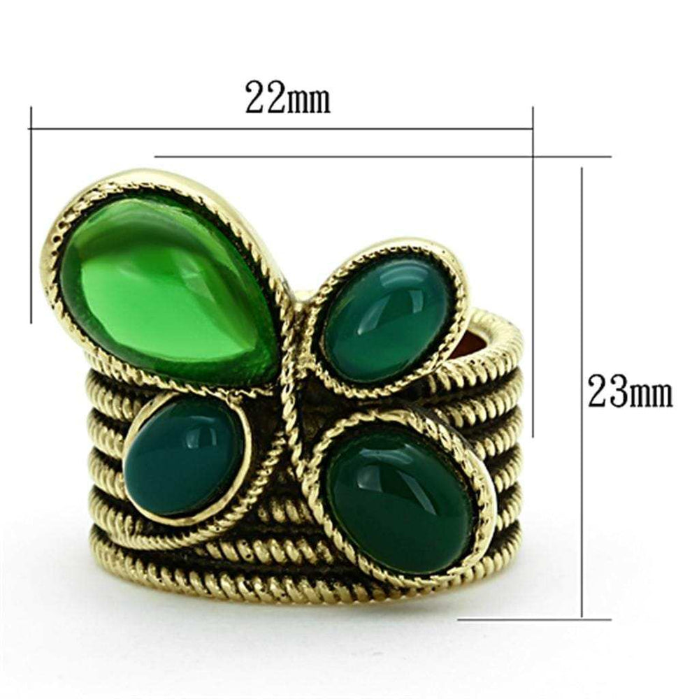 TK1104 - IP Gold(Ion Plating) Stainless Steel Ring with Synthetic Synthetic Glass in Emerald - Alamode - Flyclothing LLC