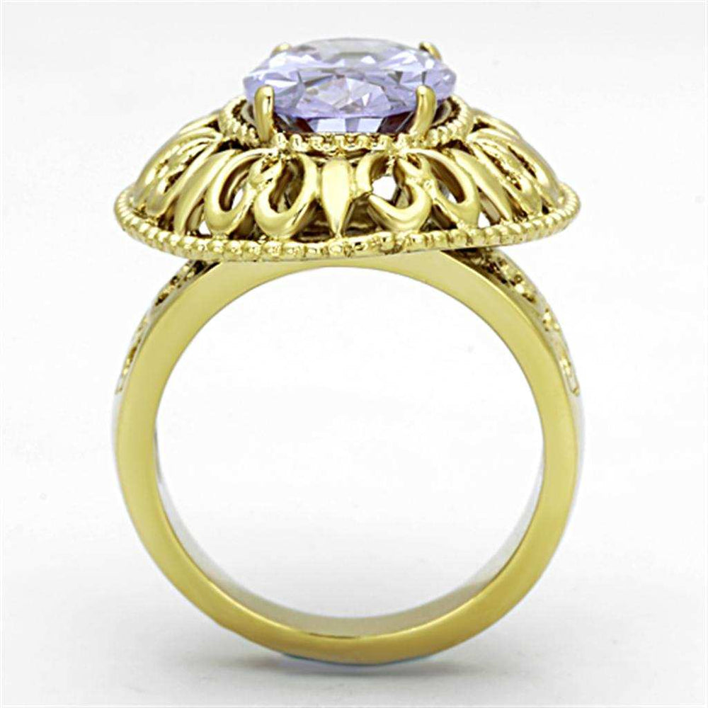 TK1110 - IP Gold(Ion Plating) Stainless Steel Ring with AAA Grade CZ in Light Amethyst - Alamode - Flyclothing LLC