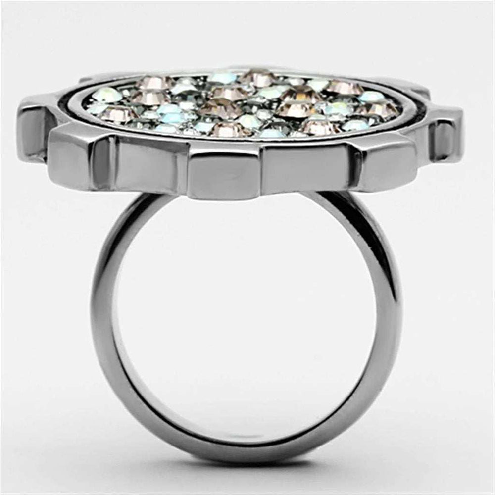 TK1113 - High polished (no plating) Stainless Steel Ring with Top Grade Crystal in Multi Color - Alamode - Flyclothing LLC
