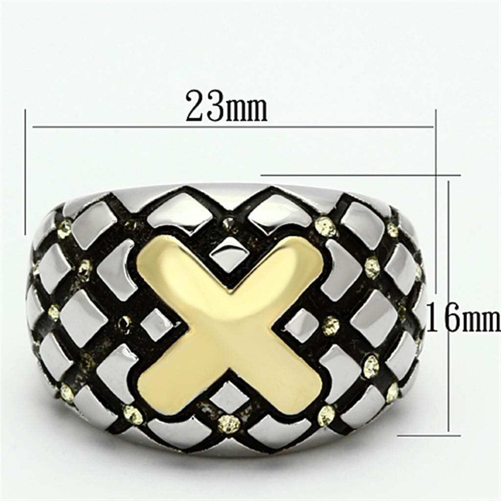 TK1131 - Two-Tone IP Gold (Ion Plating) Stainless Steel Ring with Top Grade Crystal in Citrine Yellow - Alamode - Flyclothing LLC