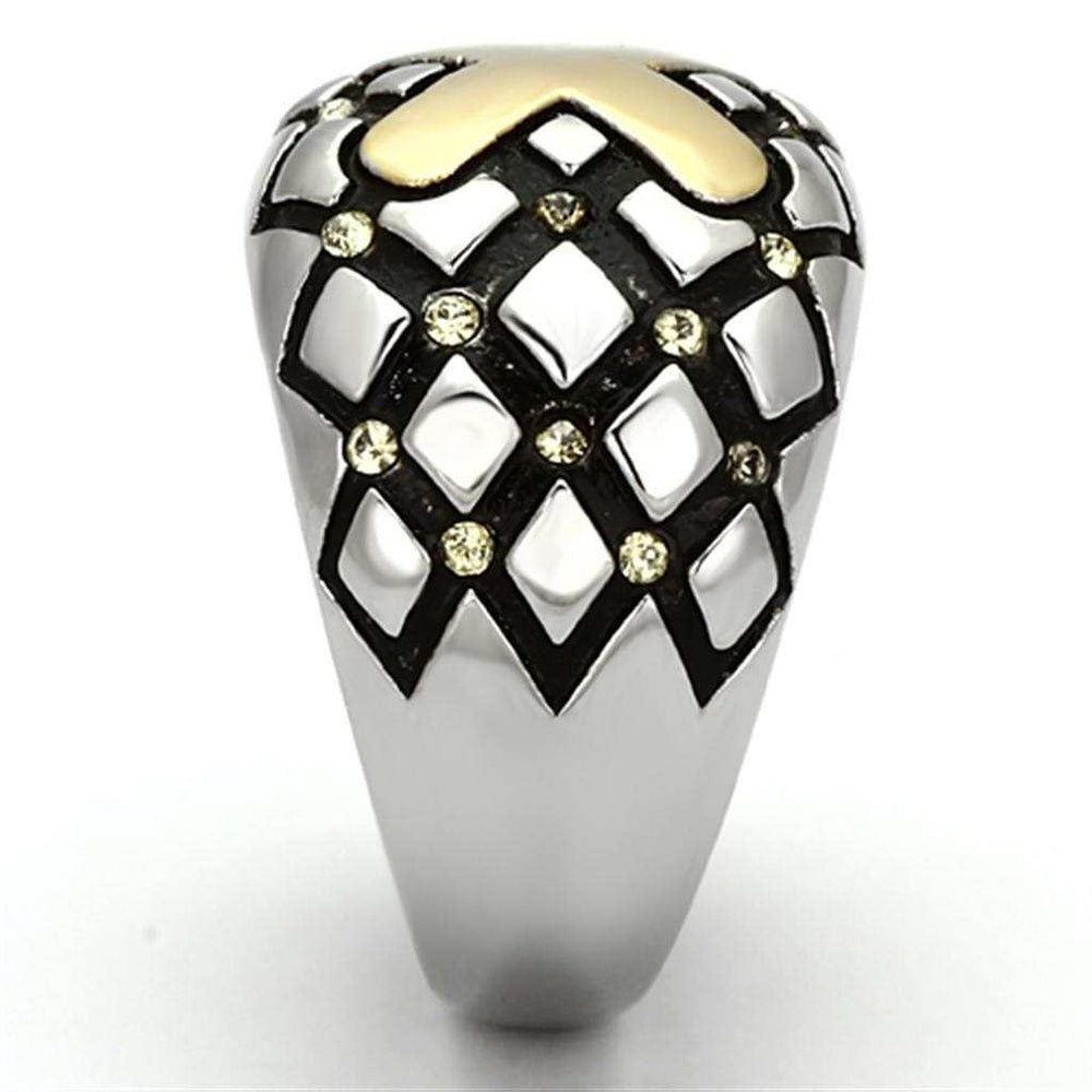 TK1131 - Two-Tone IP Gold (Ion Plating) Stainless Steel Ring with Top Grade Crystal in Citrine Yellow - Alamode - Flyclothing LLC