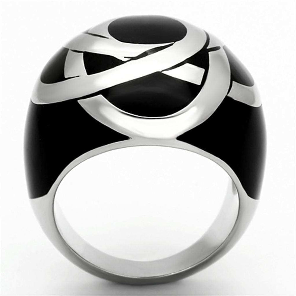 TK1133 - High polished (no plating) Stainless Steel Ring with Epoxy in Jet - Alamode - Flyclothing LLC