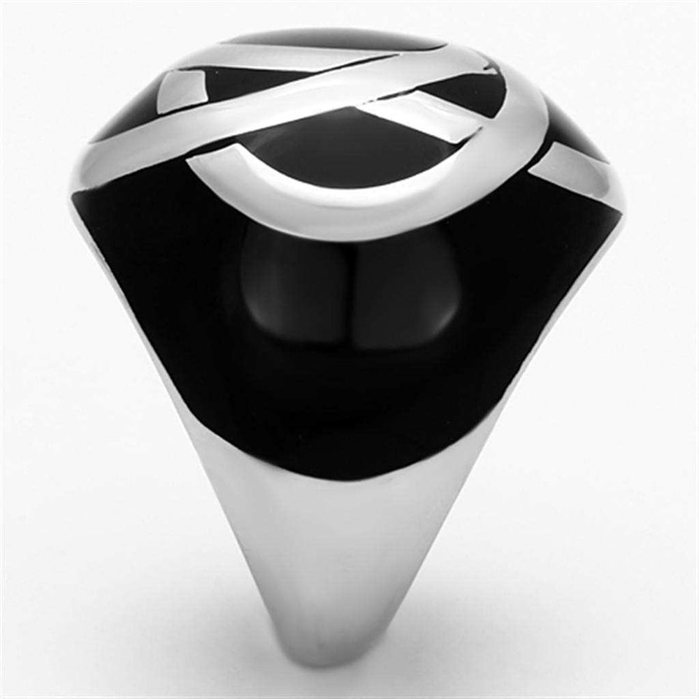 TK1133 - High polished (no plating) Stainless Steel Ring with Epoxy in Jet - Alamode - Flyclothing LLC
