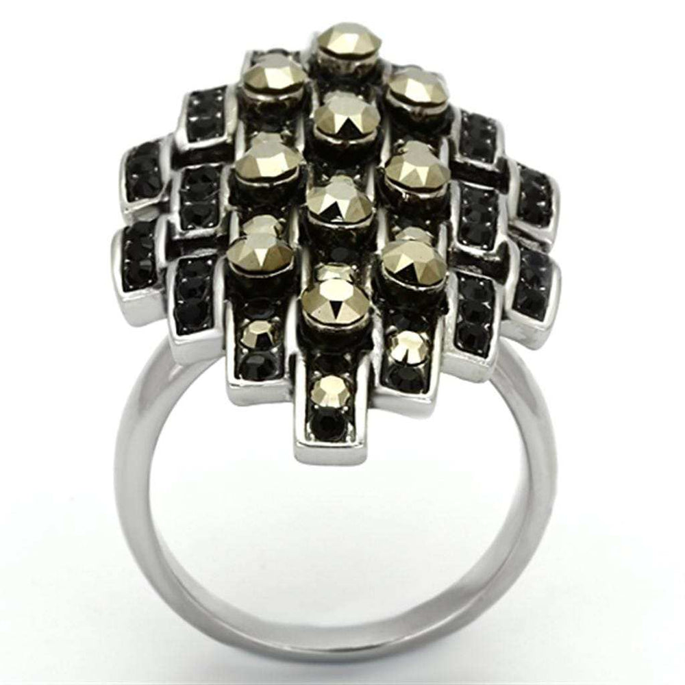TK1136 - High polished (no plating) Stainless Steel Ring with Top Grade Crystal in Jet - Alamode - Flyclothing LLC