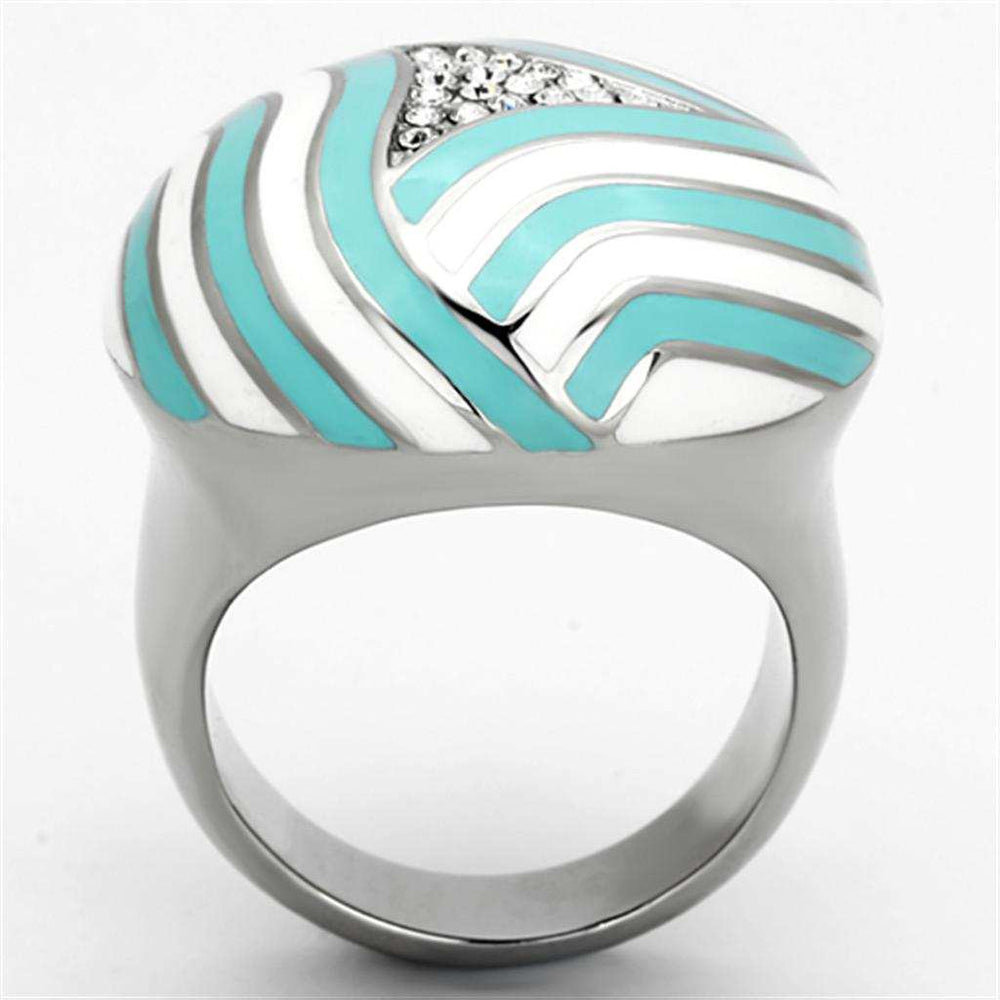 TK1138 - High polished (no plating) Stainless Steel Ring with Top Grade Crystal in Clear - Alamode - Flyclothing LLC