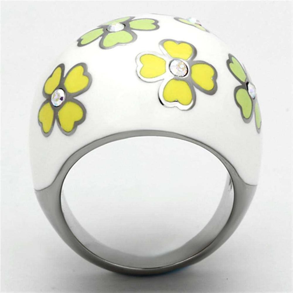 TK1139 - High polished (no plating) Stainless Steel Ring with Top Grade Crystal in Aurora Borealis (Rainbow Effect) - Alamode - Flyclothing LLC