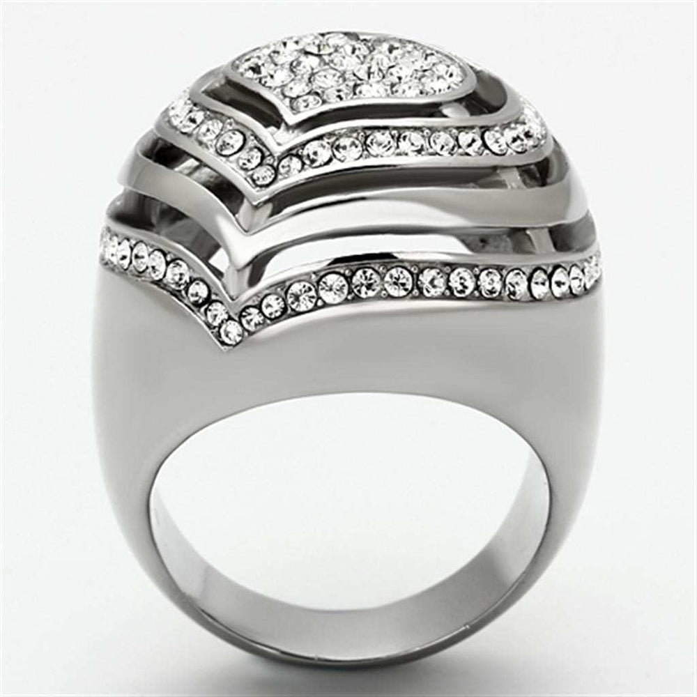 TK1141 - High polished (no plating) Stainless Steel Ring with Top Grade Crystal in Clear - Alamode - Flyclothing LLC
