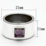 TK1142 - High polished (no plating) Stainless Steel Ring with Synthetic Synthetic Glass in Amethyst - Alamode - Flyclothing LLC