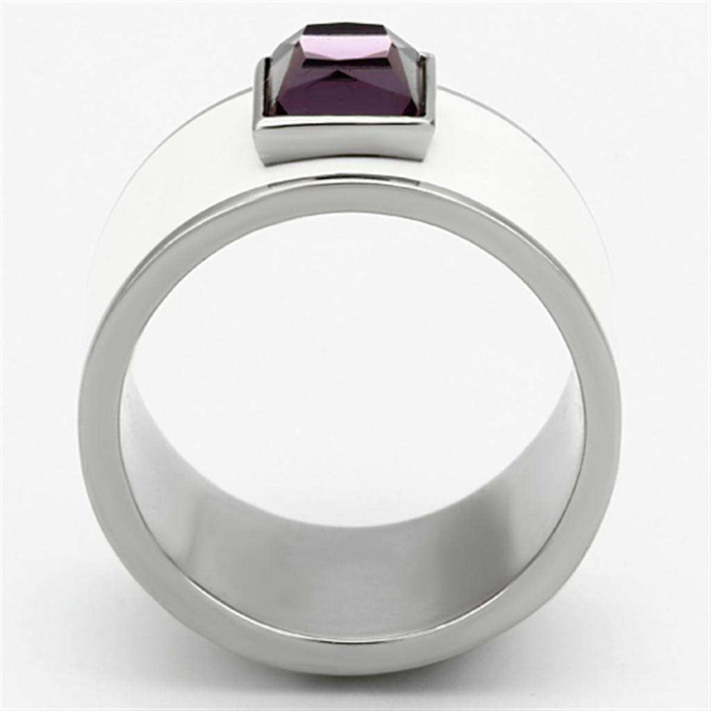 TK1142 - High polished (no plating) Stainless Steel Ring with Synthetic Synthetic Glass in Amethyst - Alamode - Flyclothing LLC