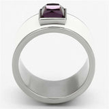 TK1142 - High polished (no plating) Stainless Steel Ring with Synthetic Synthetic Glass in Amethyst - Alamode - Flyclothing LLC