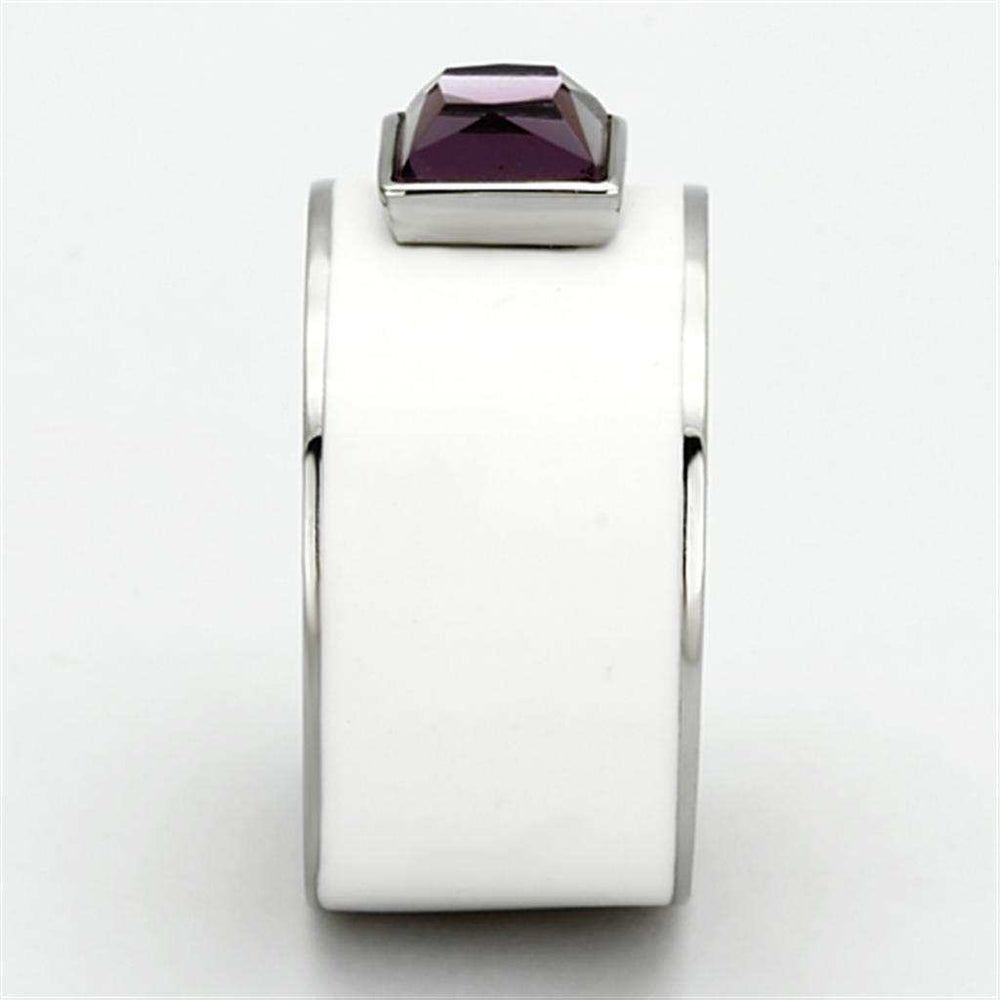 TK1142 - High polished (no plating) Stainless Steel Ring with Synthetic Synthetic Glass in Amethyst - Alamode - Flyclothing LLC