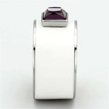 TK1142 - High polished (no plating) Stainless Steel Ring with Synthetic Synthetic Glass in Amethyst - Alamode - Flyclothing LLC