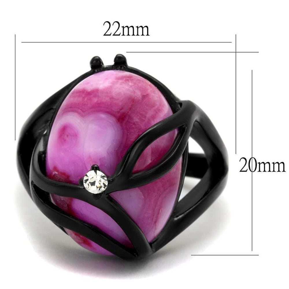 TK1144J - IP Black(Ion Plating) Stainless Steel Ring with Synthetic Cat Eye in Fuchsia - Alamode - Flyclothing LLC