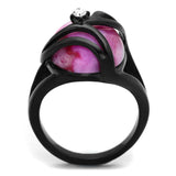 TK1144J - IP Black(Ion Plating) Stainless Steel Ring with Synthetic Cat Eye in Fuchsia - Alamode - Flyclothing LLC