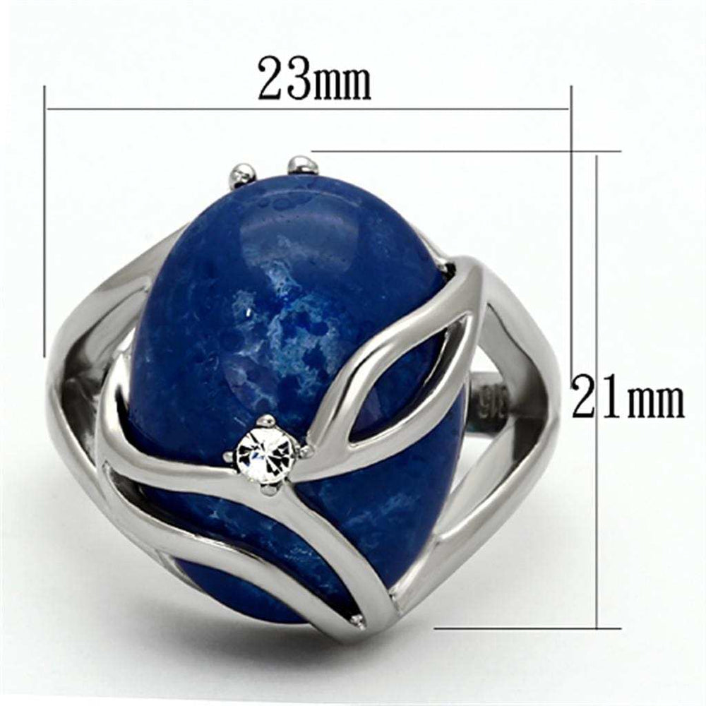 TK1144 - High polished (no plating) Stainless Steel Ring with Synthetic Synthetic Stone in Capri Blue - Alamode - Flyclothing LLC