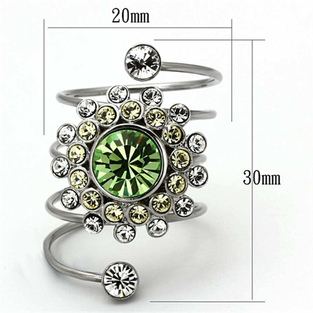 TK1148 - High polished (no plating) Stainless Steel Ring with Top Grade Crystal in Peridot - Alamode - Flyclothing LLC