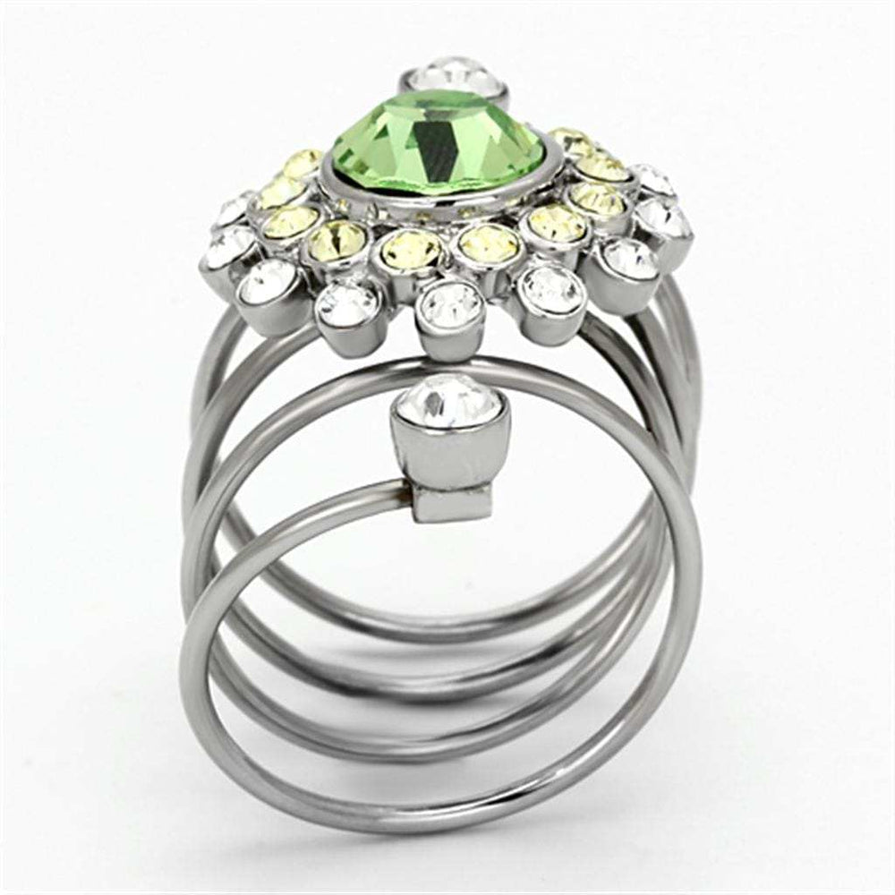 TK1148 - High polished (no plating) Stainless Steel Ring with Top Grade Crystal in Peridot - Alamode - Flyclothing LLC