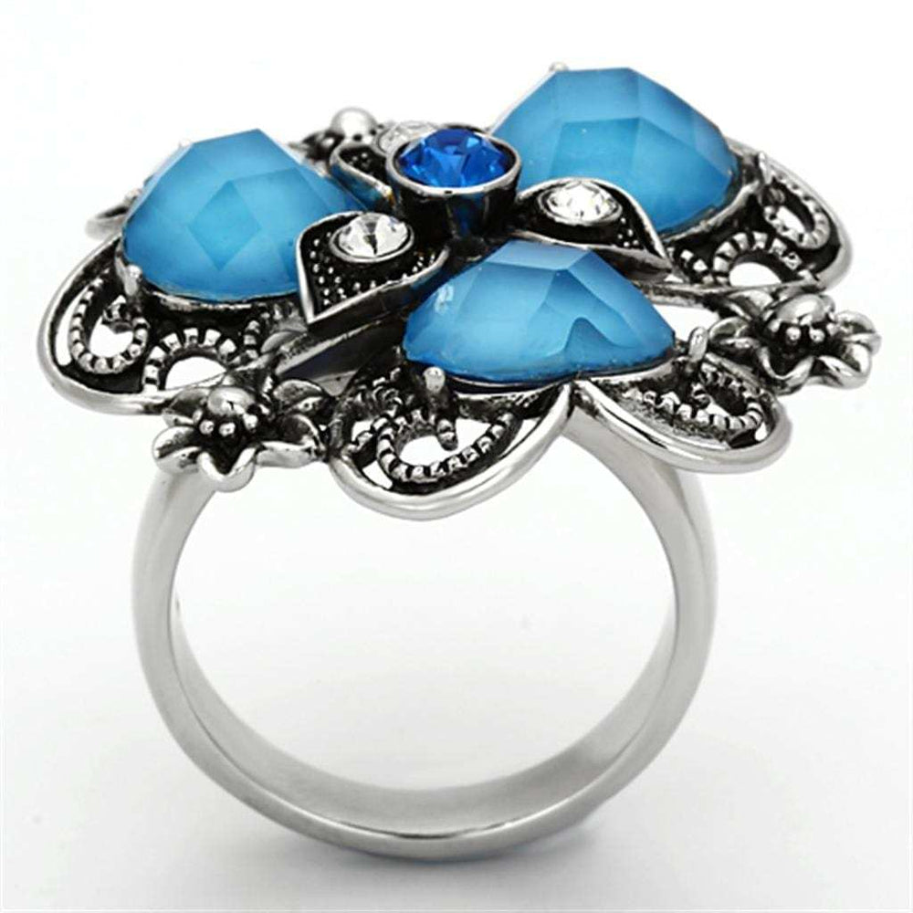 TK1149 - High polished (no plating) Stainless Steel Ring with Synthetic Synthetic Stone in Sea Blue - Alamode - Flyclothing LLC