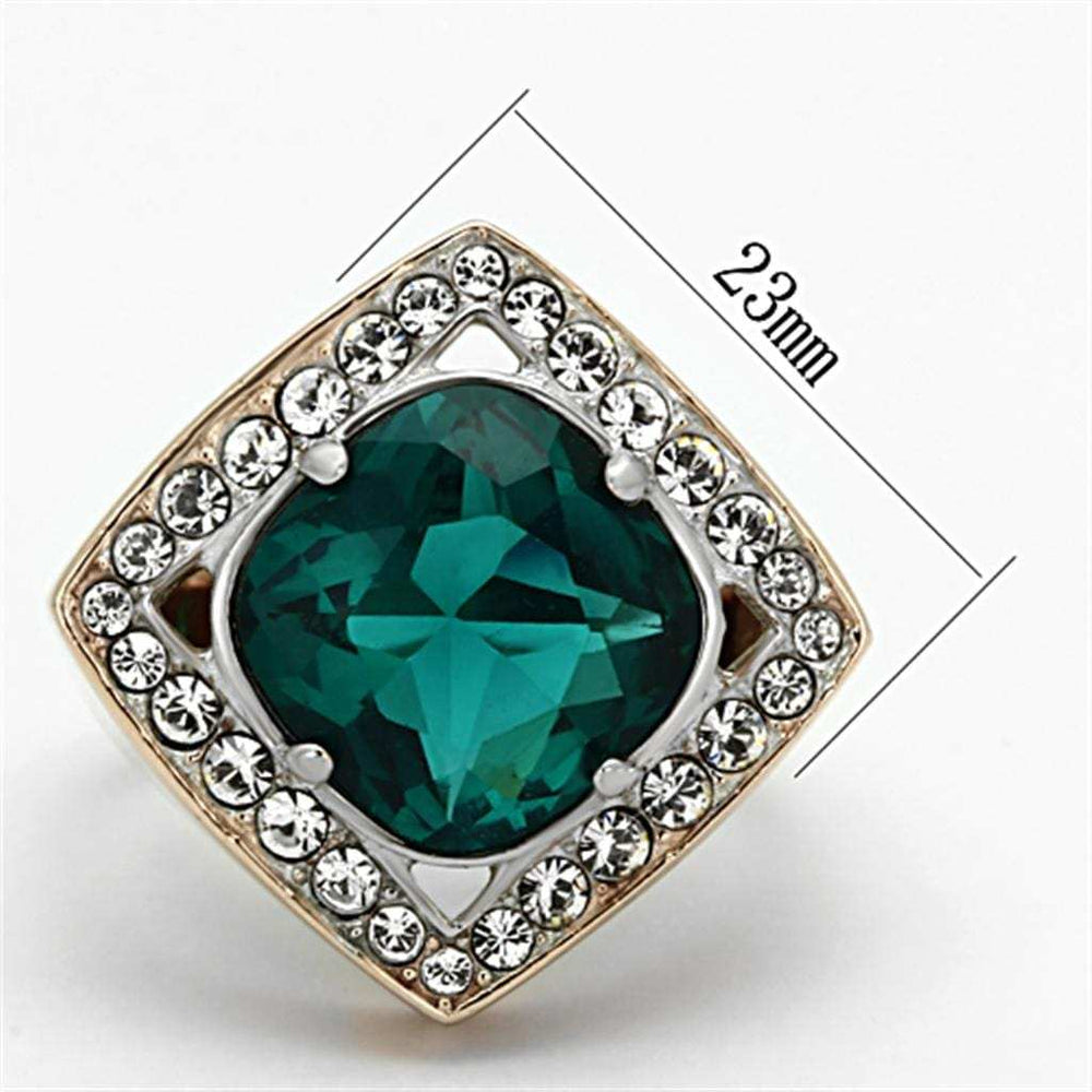 TK1160 - Two-Tone IP Rose Gold Stainless Steel Ring with Synthetic Synthetic Glass in Blue Zircon - Alamode - Flyclothing LLC