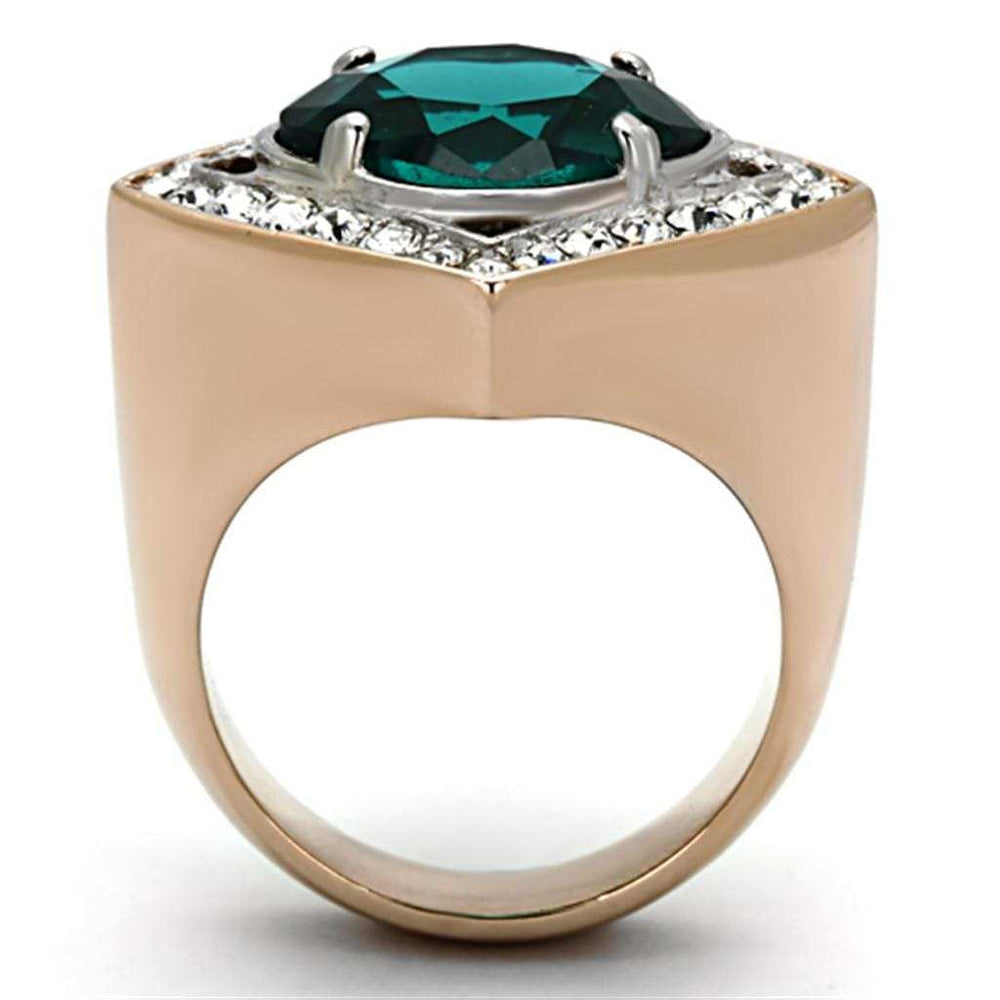 TK1160 - Two-Tone IP Rose Gold Stainless Steel Ring with Synthetic Synthetic Glass in Blue Zircon - Alamode - Flyclothing LLC