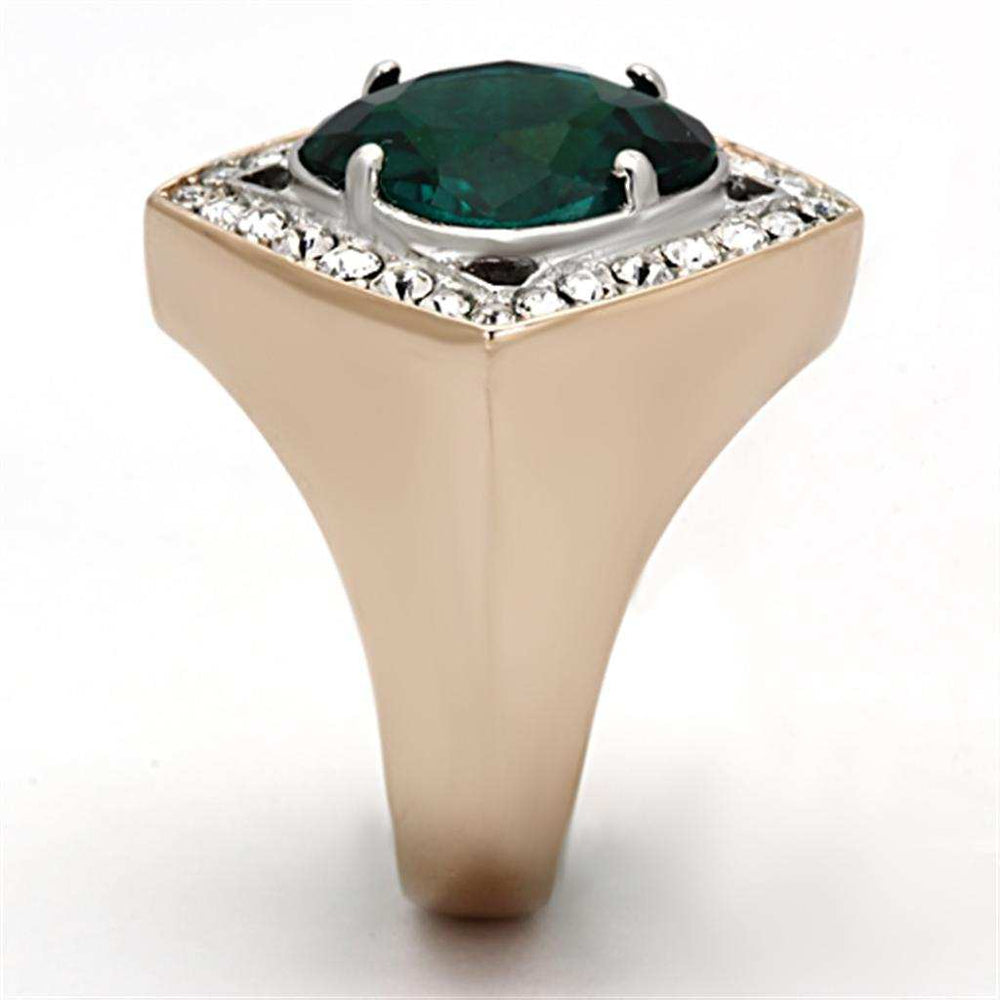 TK1160 - Two-Tone IP Rose Gold Stainless Steel Ring with Synthetic Synthetic Glass in Blue Zircon - Alamode - Flyclothing LLC