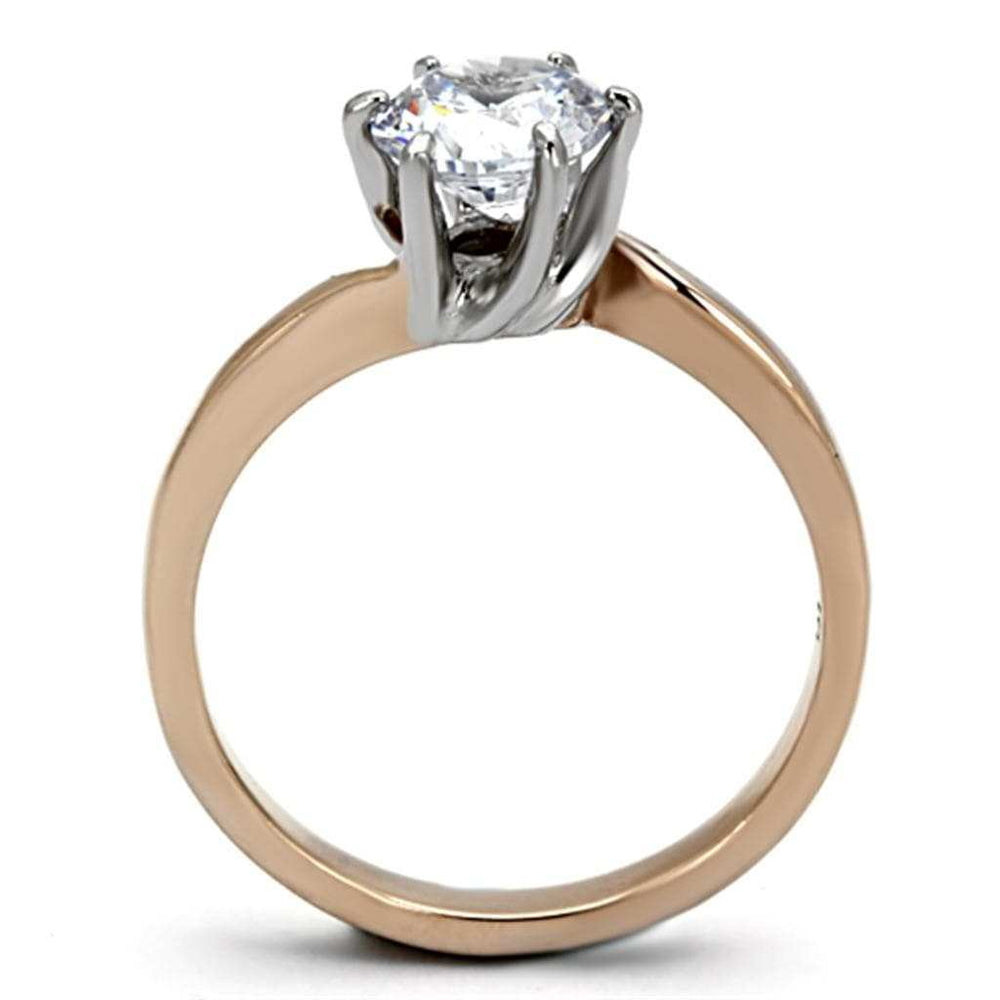TK1161 - Two-Tone IP Rose Gold Stainless Steel Ring with AAA Grade CZ in Clear - Alamode - Flyclothing LLC