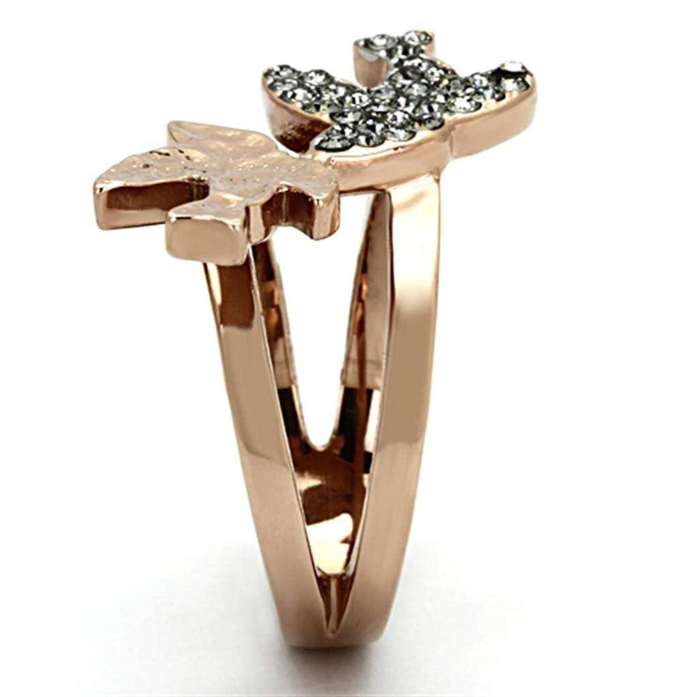 TK1165 - Two-Tone IP Rose Gold Stainless Steel Ring with Top Grade Crystal in Black Diamond - Alamode - Flyclothing LLC
