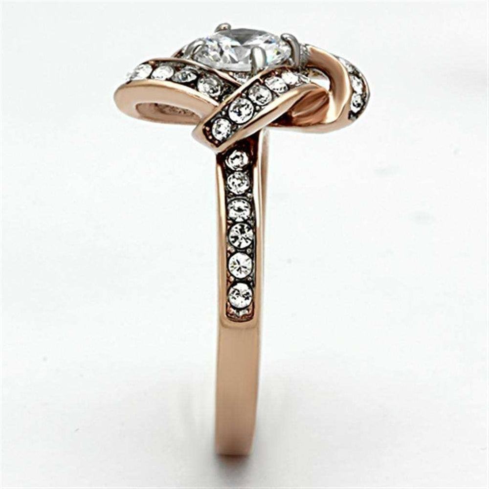 TK1166 - Two-Tone IP Rose Gold Stainless Steel Ring with AAA Grade CZ in Clear - Alamode - Flyclothing LLC