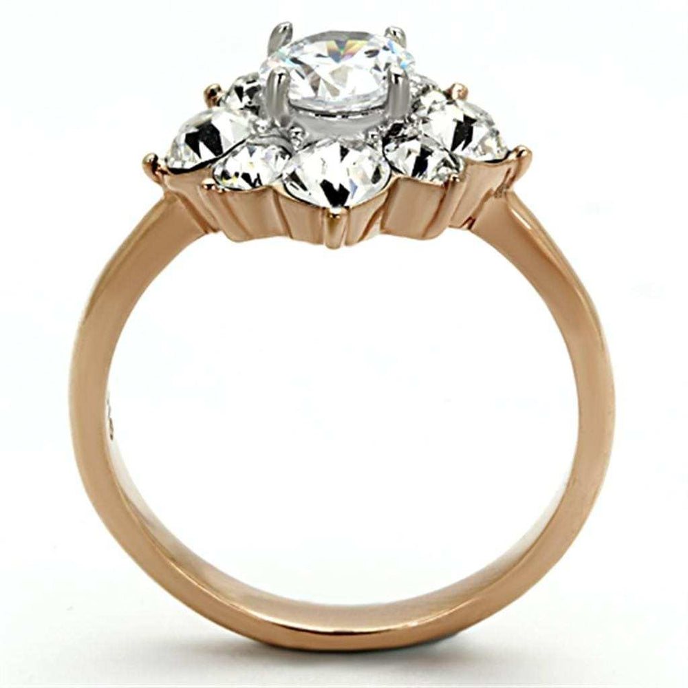TK1168 - Two-Tone IP Rose Gold Stainless Steel Ring with AAA Grade CZ in Clear - Alamode - Flyclothing LLC