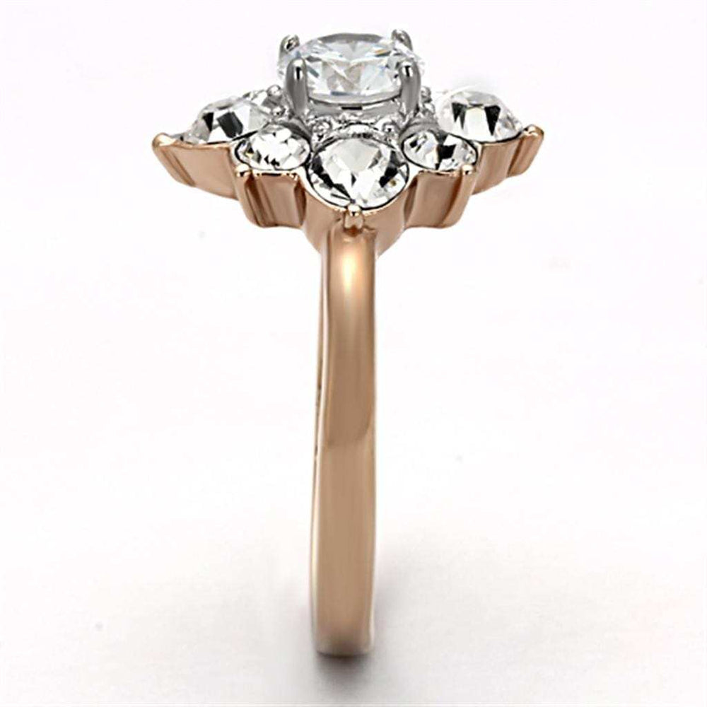 TK1168 - Two-Tone IP Rose Gold Stainless Steel Ring with AAA Grade CZ in Clear - Alamode - Flyclothing LLC