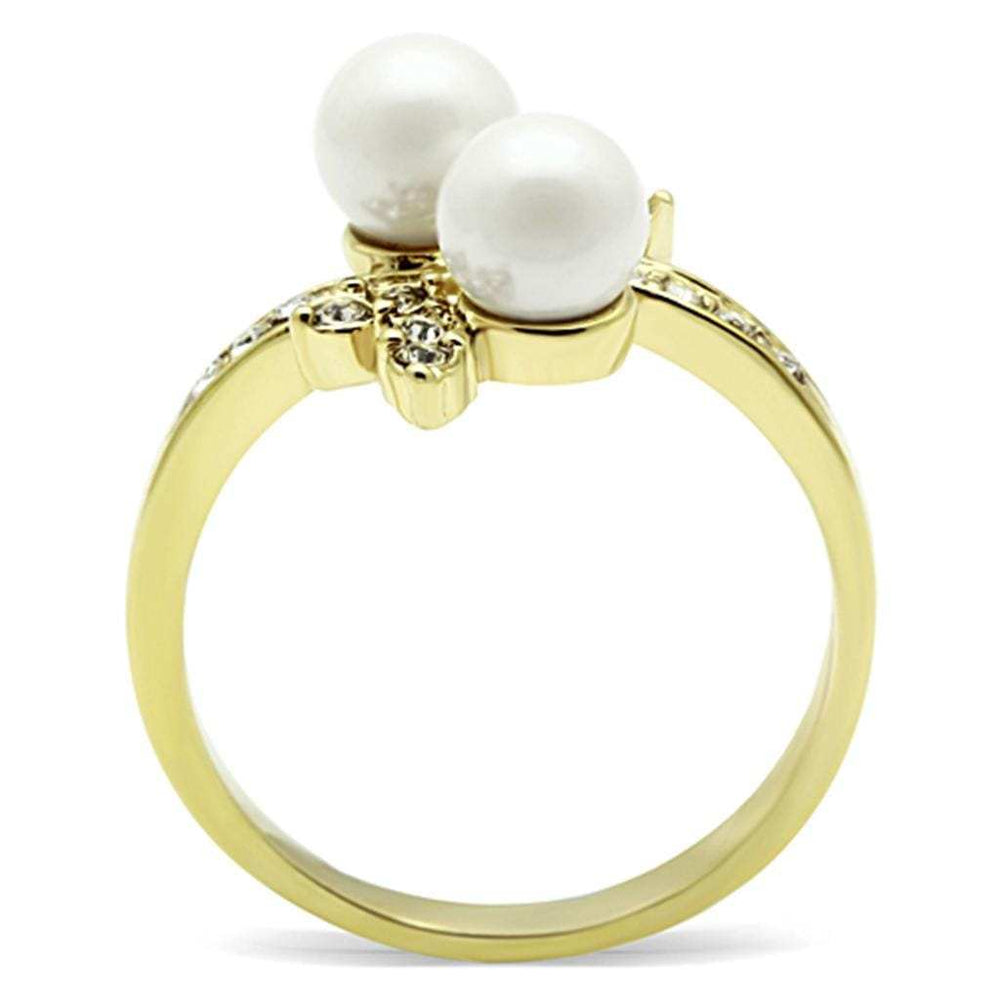 TK116G - IP Gold(Ion Plating) Stainless Steel Ring with Synthetic Pearl in White - Alamode - Flyclothing LLC