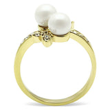 TK116G - IP Gold(Ion Plating) Stainless Steel Ring with Synthetic Pearl in White - Alamode - Flyclothing LLC