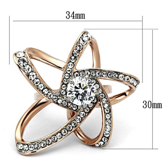 TK1170 - Two-Tone IP Rose Gold Stainless Steel Ring with AAA Grade CZ in Clear - Alamode - Flyclothing LLC