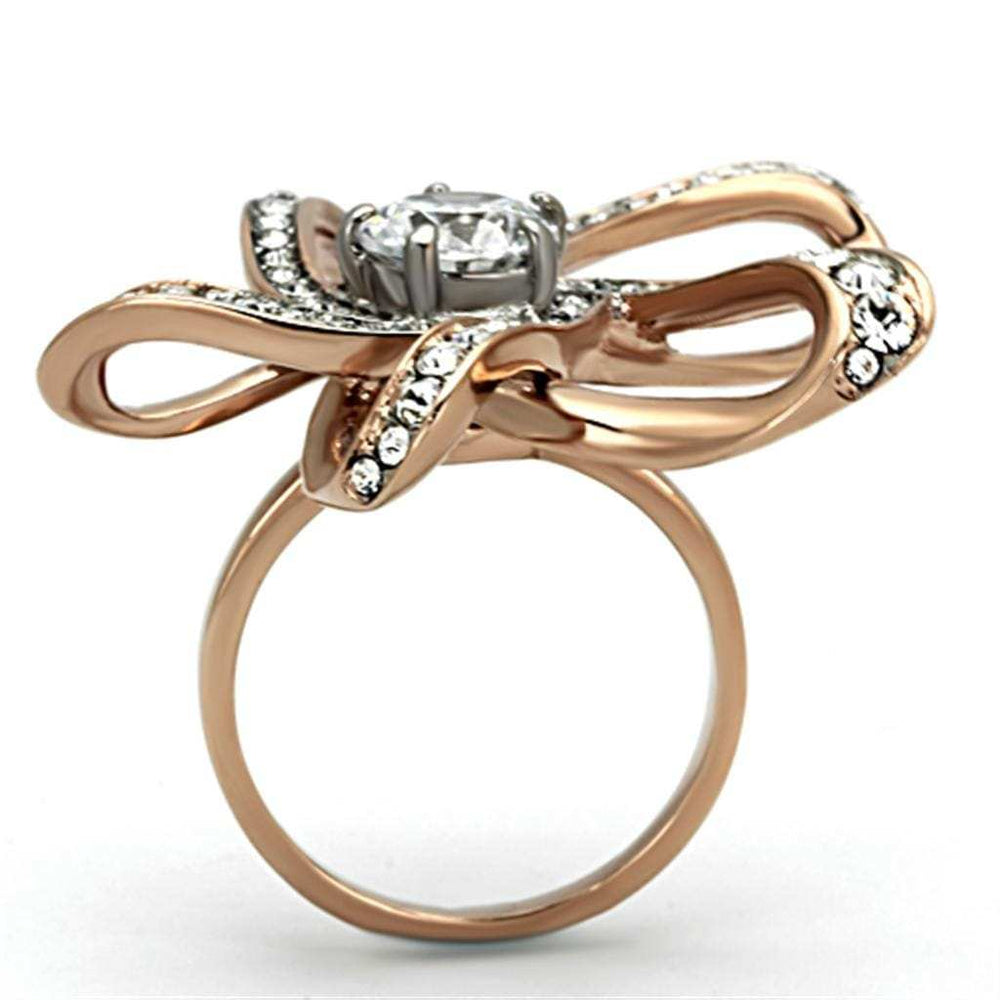 TK1170 - Two-Tone IP Rose Gold Stainless Steel Ring with AAA Grade CZ in Clear - Alamode - Flyclothing LLC