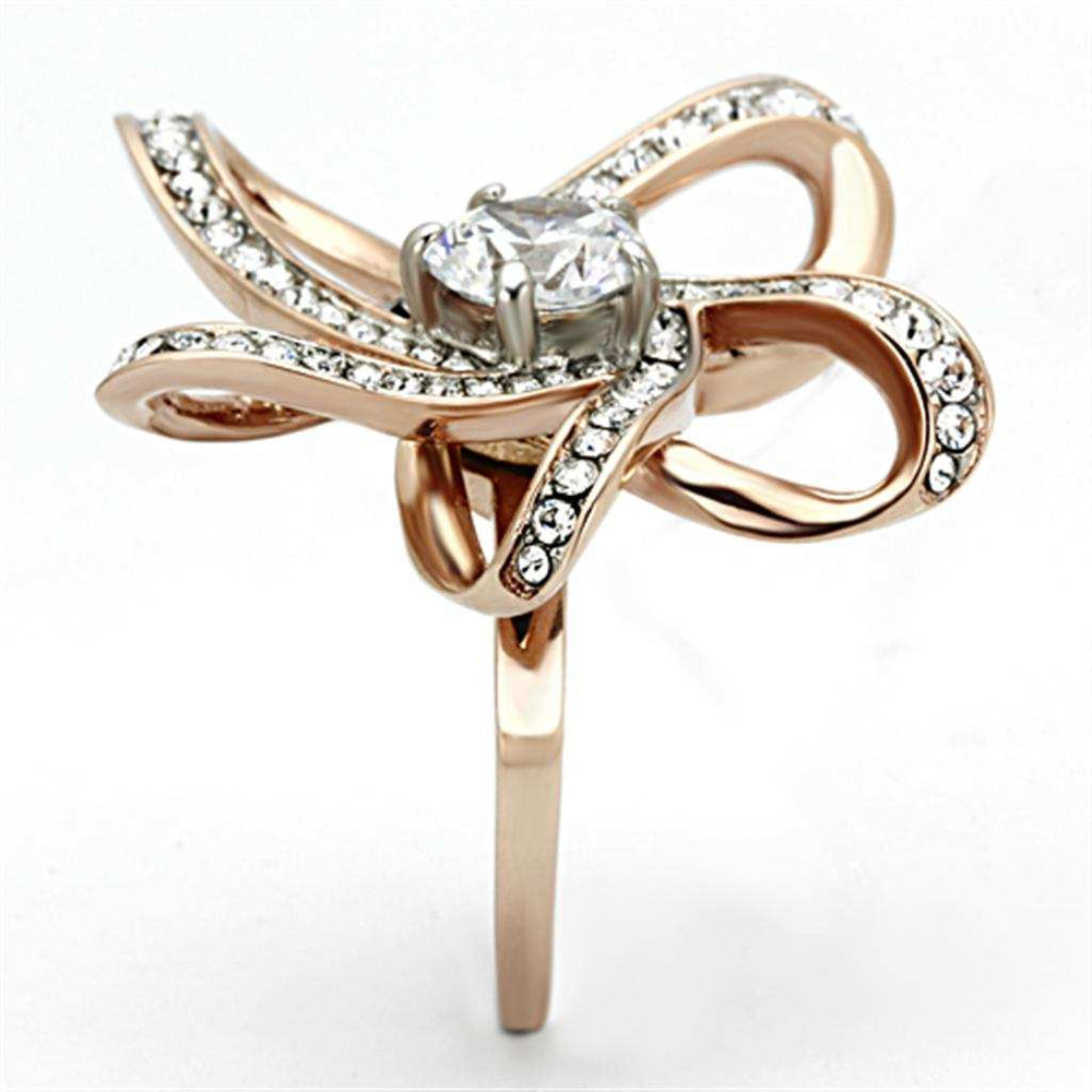 TK1170 - Two-Tone IP Rose Gold Stainless Steel Ring with AAA Grade CZ in Clear - Alamode - Flyclothing LLC