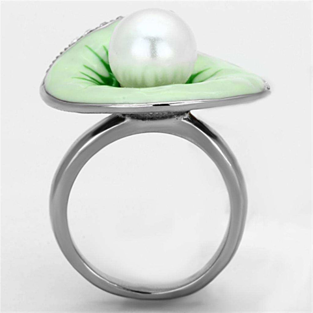 TK1171 - High polished (no plating) Stainless Steel Ring with Synthetic Pearl in White - Alamode - Flyclothing LLC