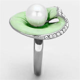 TK1171 - High polished (no plating) Stainless Steel Ring with Synthetic Pearl in White - Alamode - Flyclothing LLC
