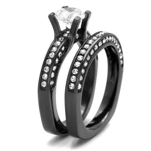 TK1175LJ - IP Light Black (IP Gun) Stainless Steel Ring with AAA Grade CZ in Clear - Alamode - Flyclothing LLC