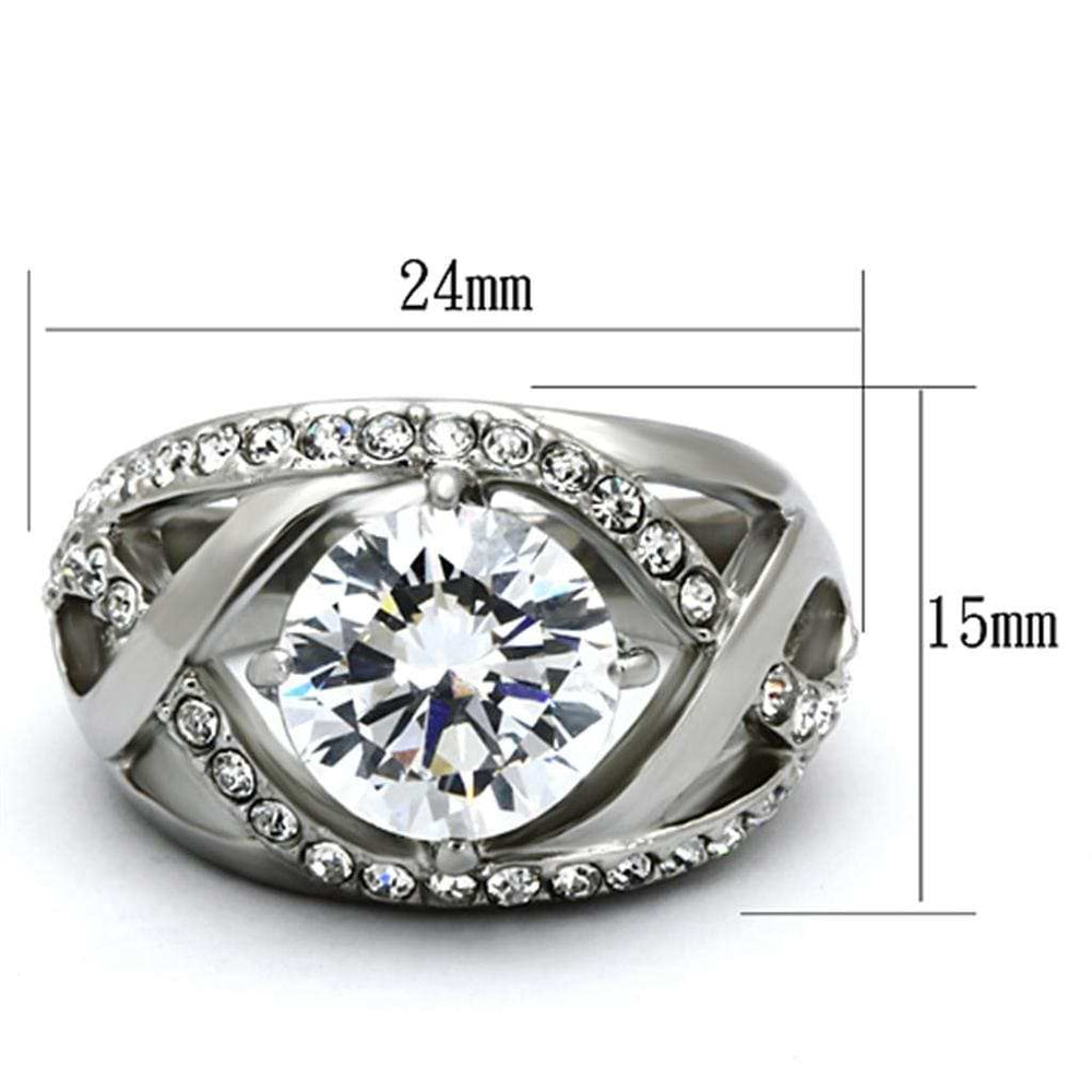 TK1176 - High polished (no plating) Stainless Steel Ring with AAA Grade CZ in Clear - Alamode - Flyclothing LLC