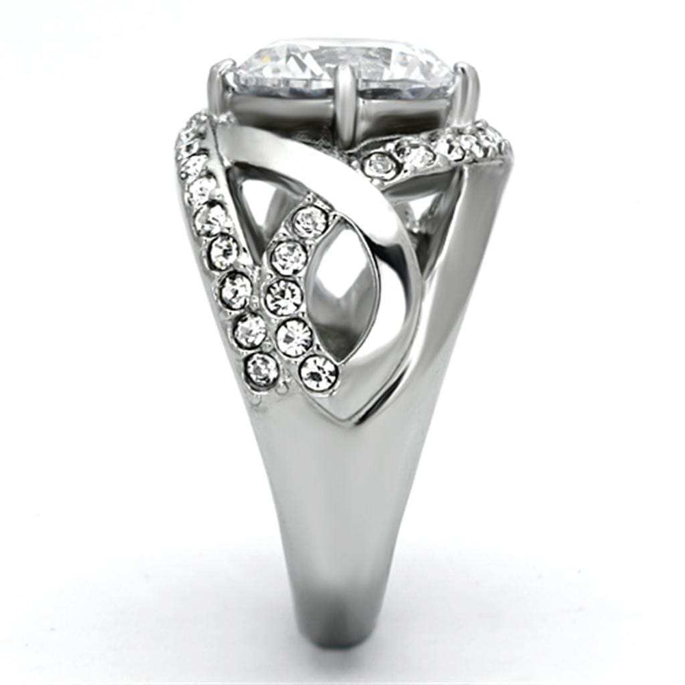 TK1176 - High polished (no plating) Stainless Steel Ring with AAA Grade CZ in Clear - Alamode - Flyclothing LLC