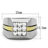 TK1178 - Two-Tone IP Gold (Ion Plating) Stainless Steel Ring with Top Grade Crystal in Clear - Alamode - Flyclothing LLC
