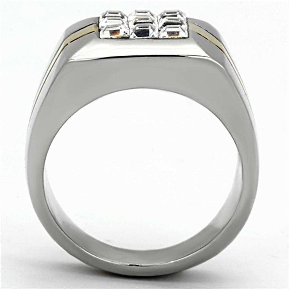 TK1178 - Two-Tone IP Gold (Ion Plating) Stainless Steel Ring with Top Grade Crystal in Clear - Alamode - Flyclothing LLC