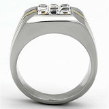 TK1178 - Two-Tone IP Gold (Ion Plating) Stainless Steel Ring with Top Grade Crystal in Clear - Alamode - Flyclothing LLC